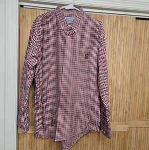 Men's NC State Red and White Checked Button-Down Shirt